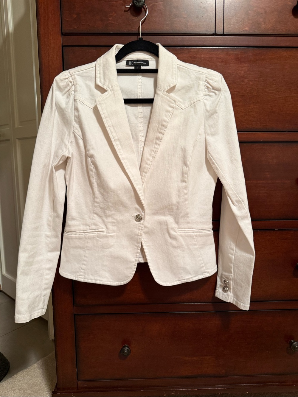 INC International Concepts White Single-Button Cotton Blazer